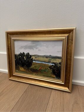 Studio McGee Gold Framed Landscape Painting with Green and Brown Hues